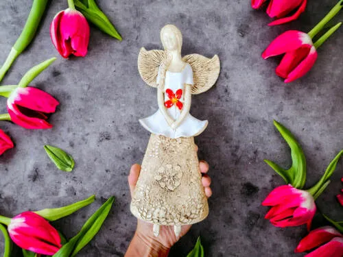 Anioł Abigail - biały -  30 x 14 cm figurka dekoracyjna gipsowa