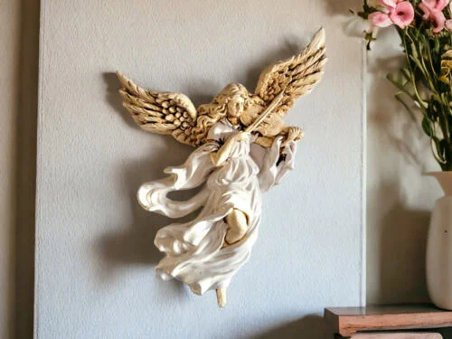 Anioł ze Skrzypcami - biały -  25 x 33 cm figurka dekoracyjna gipsowa