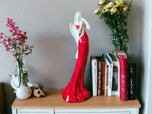 Anioł Elise - czerwony -  35 x 15 cm figurka dekoracyjna gipsowa