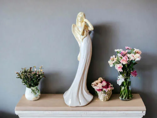 Anioł Elise - biały -  35 x 15 cm figurka dekoracyjna gipsowa