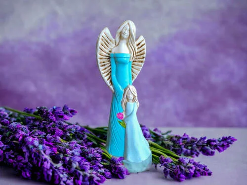 Anioł Hannah & Evelyn - błękitny seledyn -  32 x 15 cm figurka dekoracyjna gipsowa