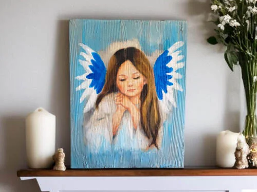 Anioł Dziewczynka - obraz na desce -  22.5 x 29.5 cm