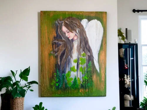 Leśny Anioł - obraz na desce -  22.5 x 29.5 cm