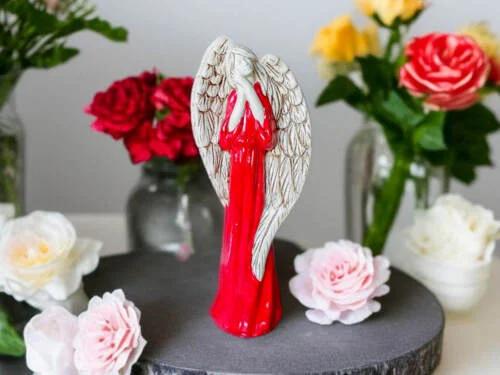 Anioł Gabriel - czerwony -  40 x 18 cm figurka dekoracyjna gipsowa