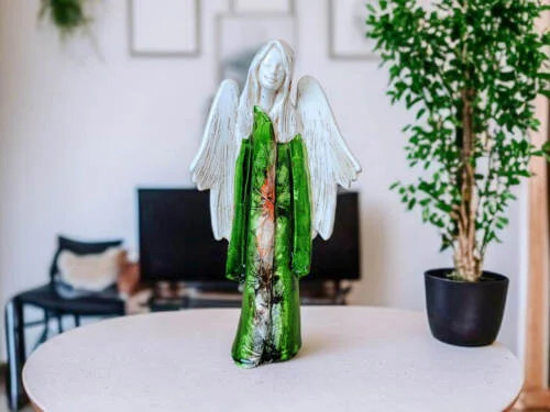 Anioł Julia Art Leaf - zielony -  27 x 14 cm figurka dekoracyjna gipsowa