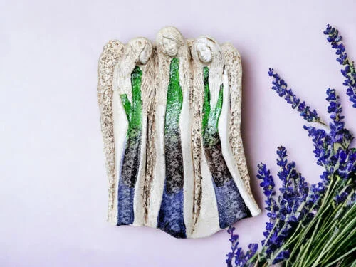 Anioły Wiara Nadzieja Miłość - zielony granat -  28 x 20 cm figurka dekoracyjna gipsowa