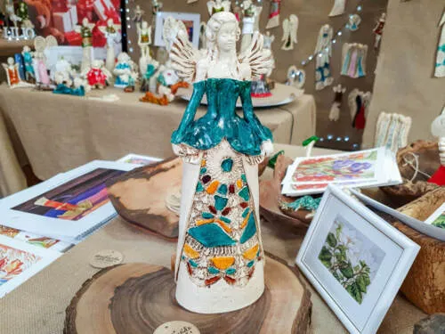 Anioł Anna - turkus -  35 x 15 cm figurka dekoracyjna gipsowa