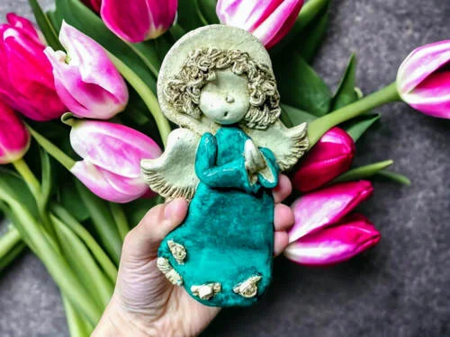 Liolinek Marzyciel - turkus -  16 x 10 cm figurka dekoracyjna gipsowa