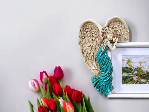 Anioł Andrea - turkus lewy -  19 x 11 cm figurka dekoracyjna gipsowa