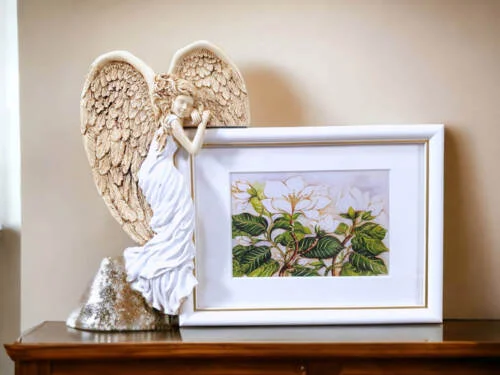 Anioł Andrea - biały lewy -  19 x 11 cm figurka dekoracyjna gipsowa