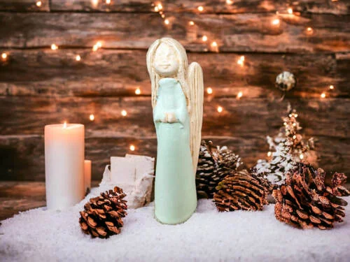 Anioł Słodziak - seledyn -  22 x 9 cm figurka dekoracyjna gipsowa