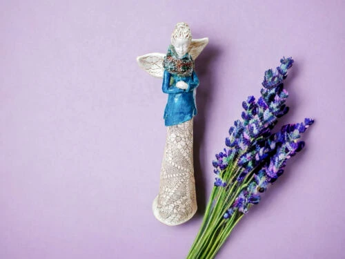 Anioł Catherine - turkus -  35 x 15 cm figurka dekoracyjna gipsowa