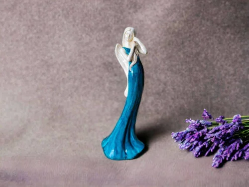 Anioł Elise - turkus -  35 x 15 cm figurka dekoracyjna gipsowa