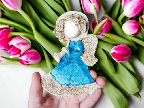 Liolinka z trąbką - turkus -  15 x 10 cm figurka dekoracyjna gipsowa