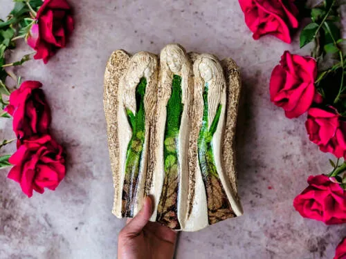 Anioły Wiara Nadzieja Miłość Art Leaf - zielono brązowe -  28 x 20 cm figurka dekoracyjna gipsowa