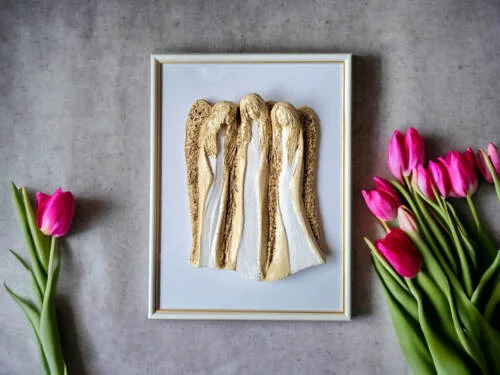 Anioły Wiara Nadzieja Miłość + ramka - białe -  28 x 20 cm figurka dekoracyjna gipsowa