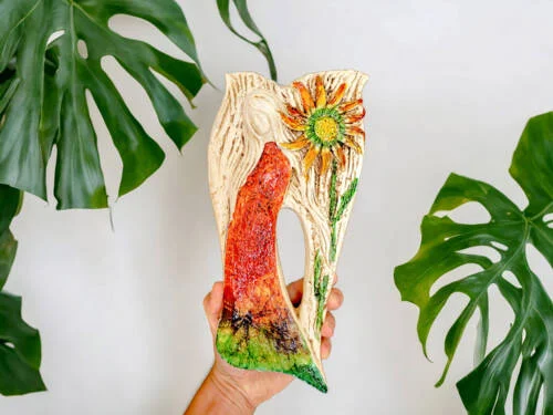 Anioł Xenylla Art Leaf- pomarańcz -  figurka dekoracyjna gipsowa 31 x 16 cm