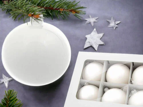 Bombki biała porcelana -  100 mm bombki choinkowe szklane 6 szt