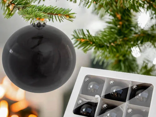 Bombki czarny błysk -  80 mm  bombki choinkowe szklane 6 szt