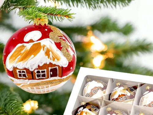 Bombki chatki bordowe -  100 mm bombki choinkowe szklane 6 szt