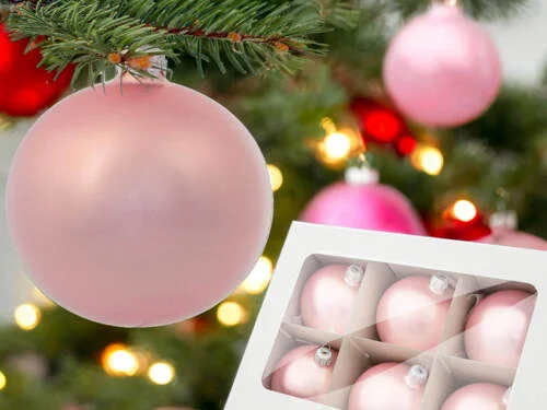 Bombki różowa perła -  100 mm bombki choinkowe szklane 6 szt