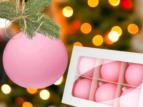 Bombki kredowy róż -  100 mm bombki choinkowe szklane 6 szt