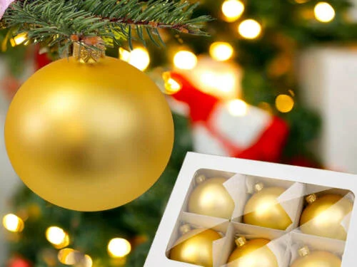 Bombki złoty mat -  80 mm  bombki choinkowe szklane 6 szt