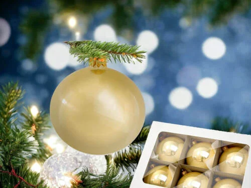 Bombki złoty błysk -  80 mm  bombki choinkowe szklane 6 szt