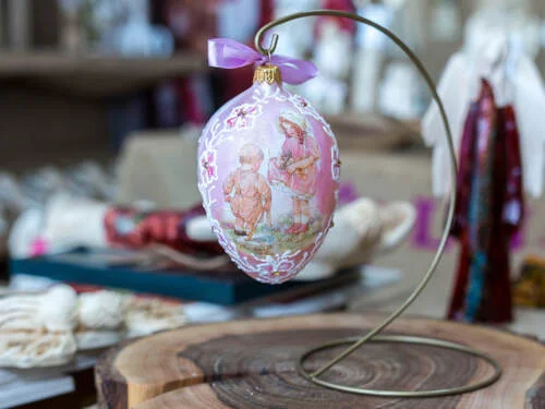Jajko pisanka faberge - dziewczynka chłopiec -  ozdoba wielkanocna szklana
