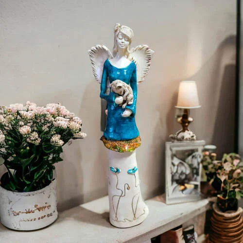 Anioł Mia - turkus -  40 x 16 cm figurka dekoracyjna gipsowa