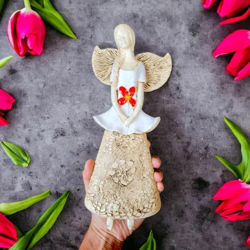 Anioł Abigail - biały -  30 x 14 cm figurka dekoracyjna gipsowa