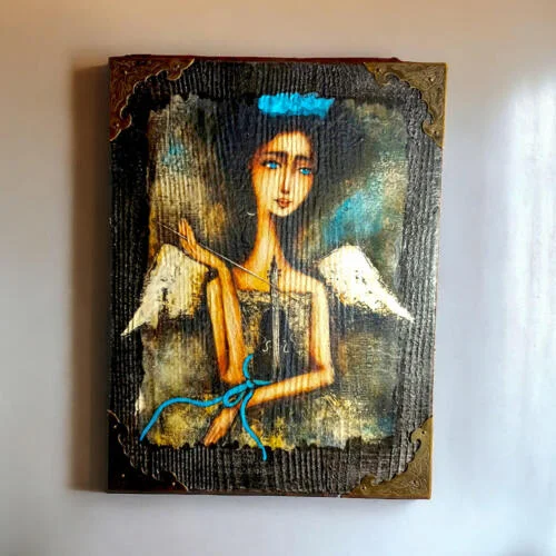 Anioł Wiolina - obraz na desce -  22.5 x 29.5 cm
