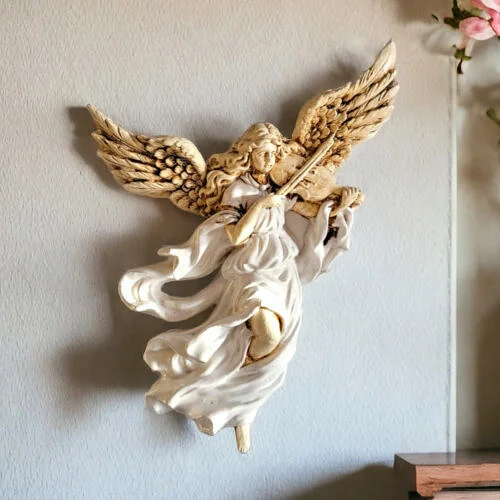 Anioł ze Skrzypcami - biały -  25 x 33 cm figurka dekoracyjna gipsowa