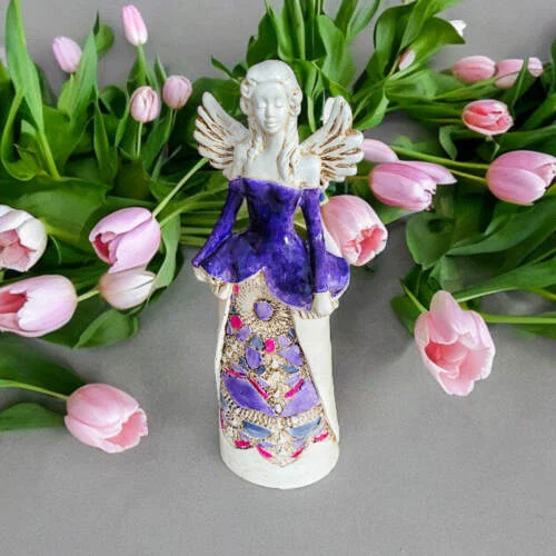 Anioł Anna - fiolet -  35 x 15 cm figurka dekoracyjna gipsowa