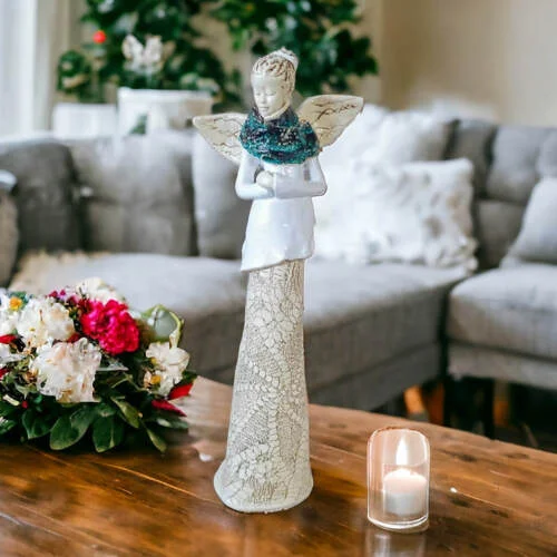 Anioł Catherine - biały -  35 x 15 cm figurka dekoracyjna gipsowa