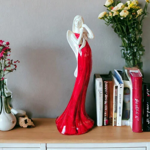 Anioł Elise - czerwony -  35 x 15 cm figurka dekoracyjna gipsowa