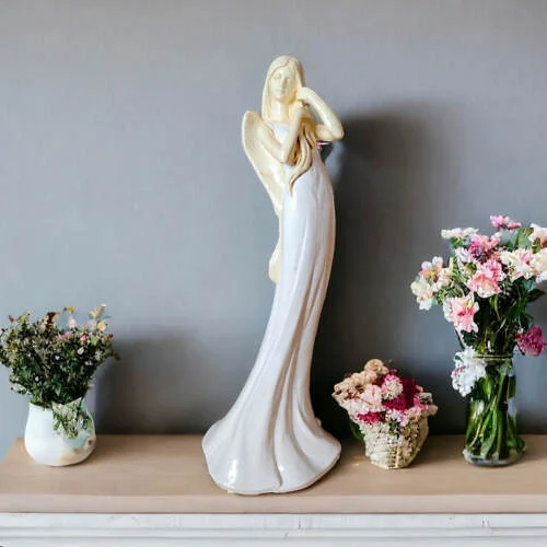 Anioł Elise - biały -  35 x 15 cm figurka dekoracyjna gipsowa