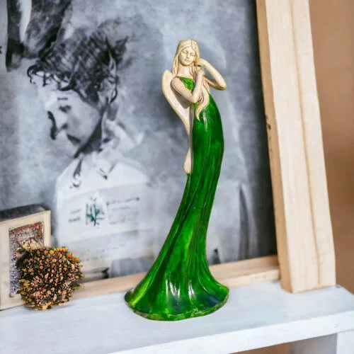 Anioł Elise - zielony -  35 x 15 cm figurka dekoracyjna gipsowa