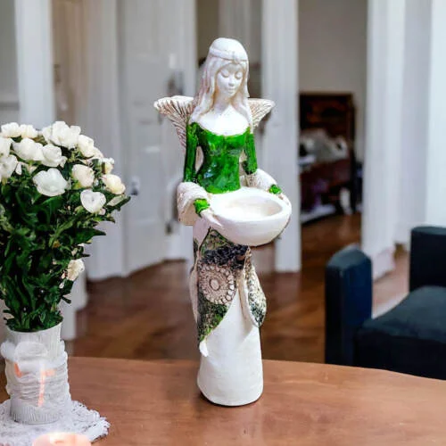 Anioł Florence - zielony -  32 x 15 cm figurka dekoracyjna gipsowa