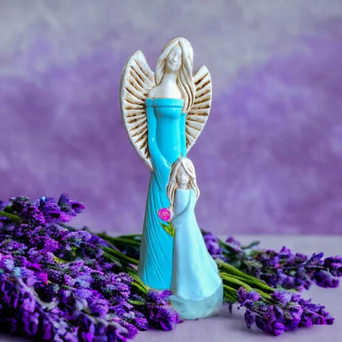 Anioł Hannah & Evelyn - błękitny seledyn -  32 x 15 cm figurka dekoracyjna gipsowa