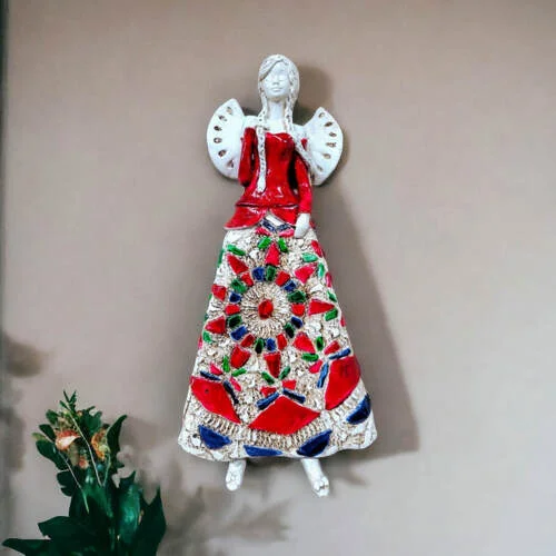 Anioł Heather - czerwony granat -  35 x 15 cm figurka dekoracyjna gipsowa