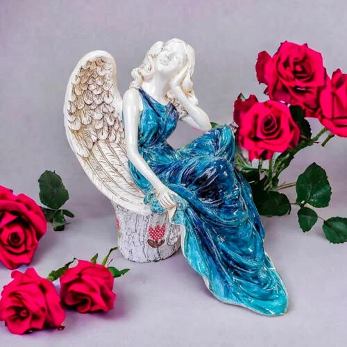 Anioł od Św. Rity - turkus -  47 x 25 cm figurka dekoracyjna gipsowa