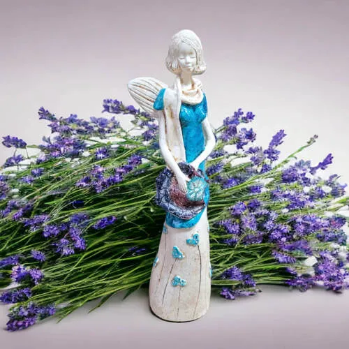 Anioł Sunday Rose - turkus -  32 x 15 cm figurka dekoracyjna gipsowa