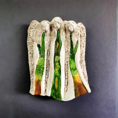 Anioły Wiara Nadzieja Miłość - zielone -  28 x 20 cm figurka dekoracyjna gipsowa