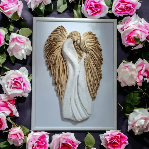 Zakochane Anioły + ramka - wiszące białe całe -  35 x 21 cm figurka dekoracyjna gipsowa