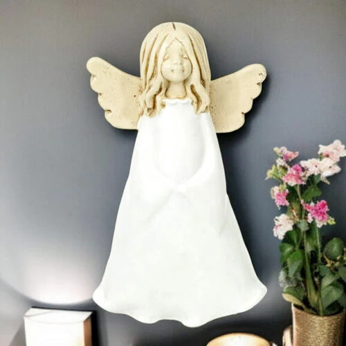 Anioł Monica - biała -  18 x 10 cm figurka dekoracyjna gipsowa