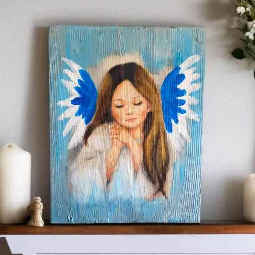 Anioł Dziewczynka - obraz na desce -  22.5 x 29.5 cm