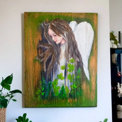 Leśny Anioł - obraz na desce -  22.5 x 29.5 cm