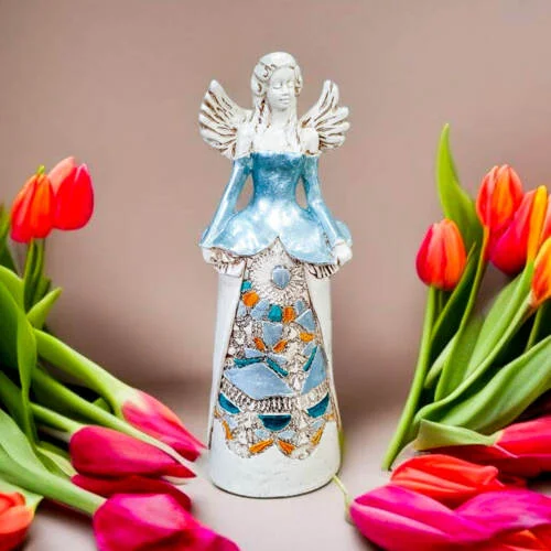 Anioł Anna - miętowy -  35 x 15 cm figurka dekoracyjna gipsowa