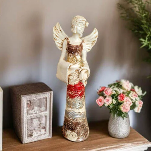 Anioł Frances - brąz czerwony -  30 x 14 cm figurka dekoracyjna gipsowa